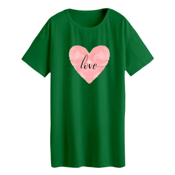 تی شرت لانگ زنانه مدل قلب love رنگ سبز
