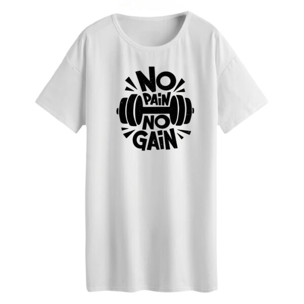 تی شرت لانگ زنانه مدل no pain no gain رنگ سفید