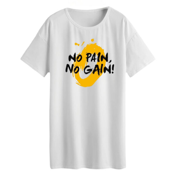 تی شرت لانگ زنانه مدل no pain no gain کد 2 رنگ سفید