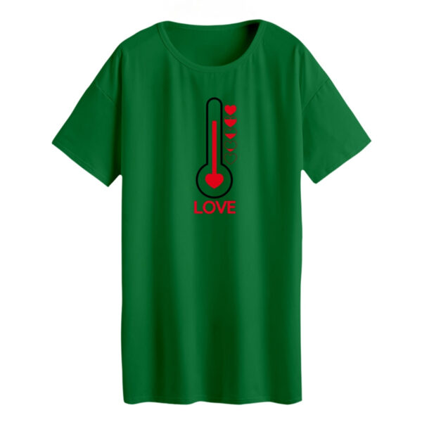 تی شرت لانگ زنانه مدل دماسنج Love رنگ سبز