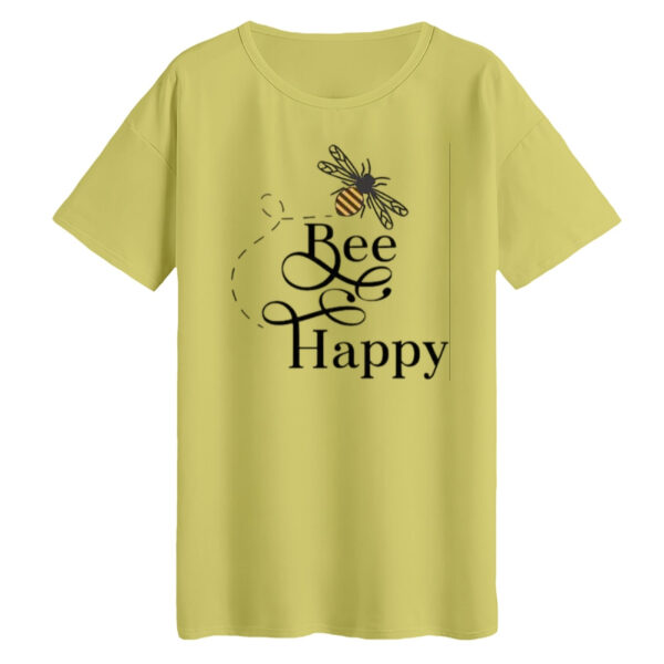 تی‌شرت لانگ آستین کوتاه زنانه مدل bee happy رنگ لیمویی