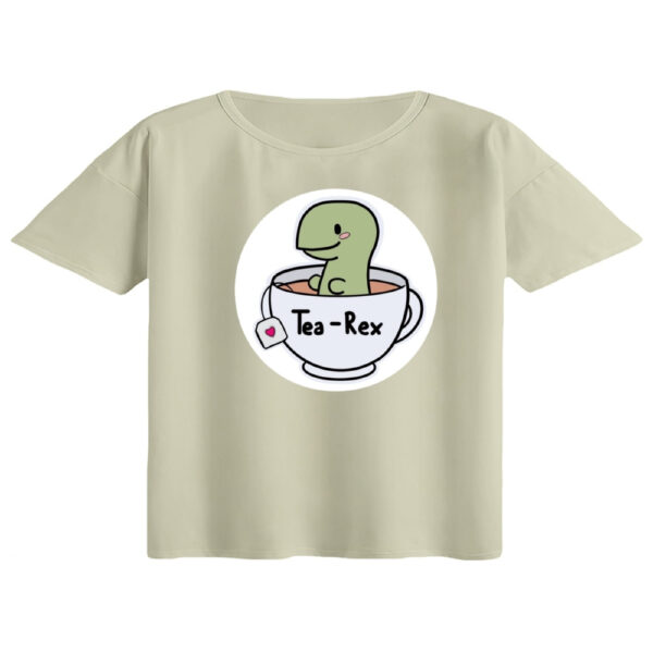 کراپ تی‌شرت آستین کوتاه زنانه مدل دایناسور و چای رنگ کرم