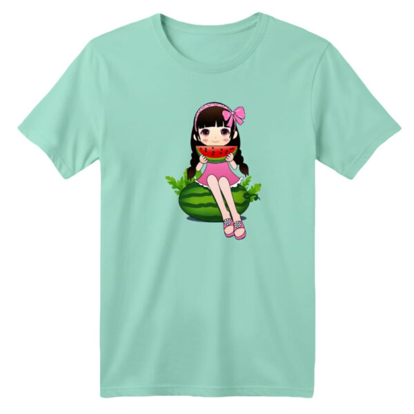 تی شرت آستین کوتاه بچگانه مدل دخترک یلدایی کد  28 رنگ سبز روشن