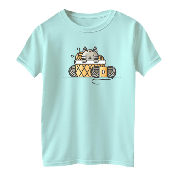 تی شرت آستین کوتاه بچگانه مدل گربه کد ۳ رنگ آبی روشن