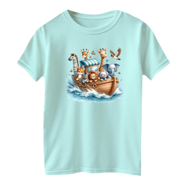 تی شرت آستین کوتاه بچگانه مدل کشتی حیوانات رنگ آبی روشن