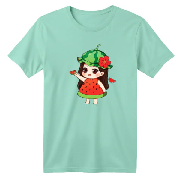 تی شرت آستین کوتاه بچگانه مدل دخترک یلدایی کد  8 رنگ سبز روشن