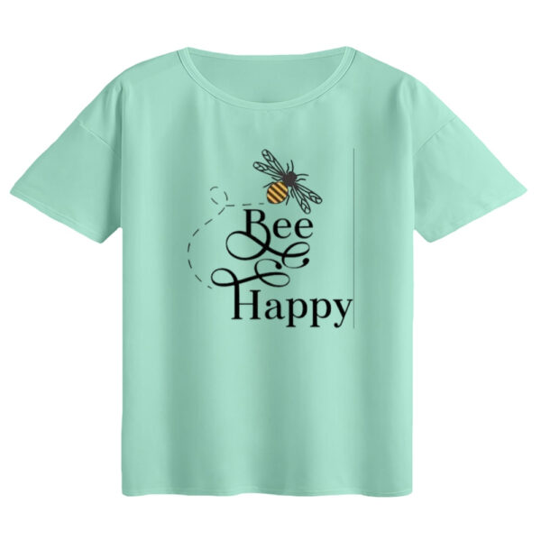 تی‌شرت  اورسایز آستین کوتاه زنانه مدل باکسی طرح bee happy رنگ سبز روشن