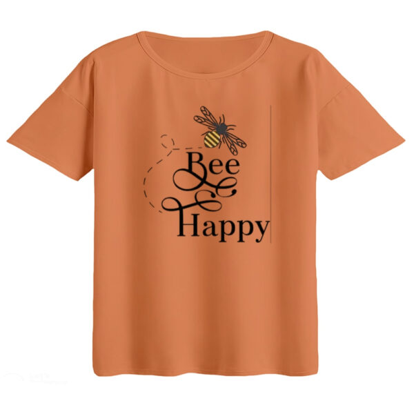 تی‌شرت  اورسایز آستین کوتاه زنانه مدل باکسی طرح bee happy رنگ گلبهی