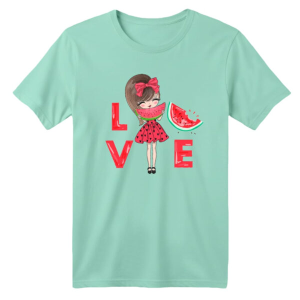 تی شرت آستین کوتاه بچگانه مدل دخترک یلدایی کد  17 رنگ سبز روشن