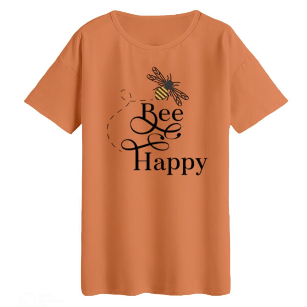 تی‌شرت لانگ آستین کوتاه زنانه مدل bee happy رنگ گلبهی
