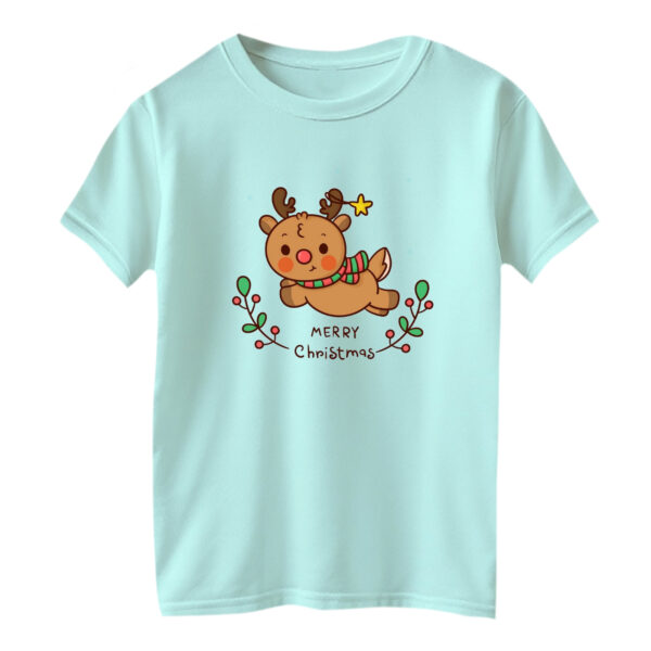 تی شرت آستین کوتاه بچگانه مدل گوزن کریسمس کد 10 رنگ آبی روشن