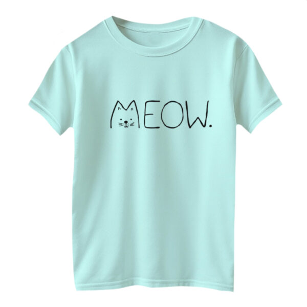 تی شرت آستین کوتاه بچگانه مدل گربه کد ۱۷ رنگ آبی روشن