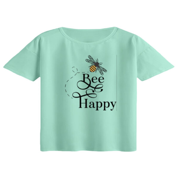 کراپ تی‌شرت آستین کوتاه زنانه مدل bee happy رنگ سبز روشن