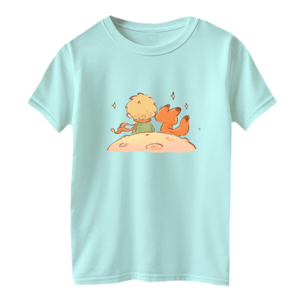 تی شرت آستین کوتاه بچگانه مدل شازده کوچولو و روباه کد 7 رنگ آبی روشن