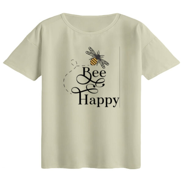 تی‌شرت  اورسایز آستین کوتاه زنانه مدل باکسی طرح bee happy رنگ کرم
