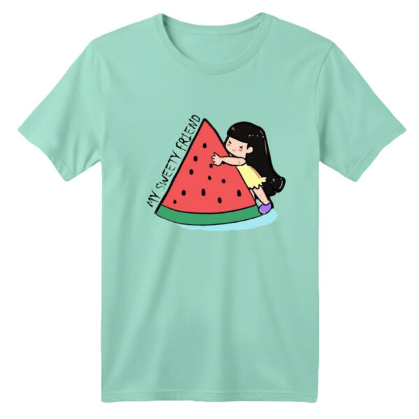 تی شرت آستین کوتاه بچگانه مدل دخترک یلدایی کد  14 رنگ سبز روشن