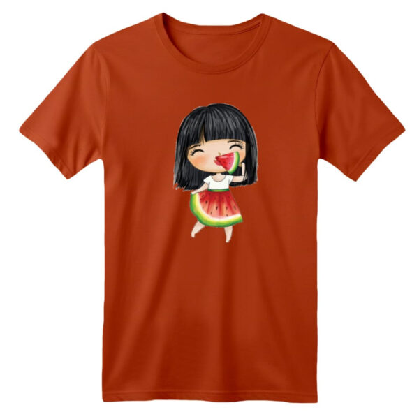 تی شرت آستین کوتاه بچگانه مدل دخترک یلدایی کد  10 رنگ آجری