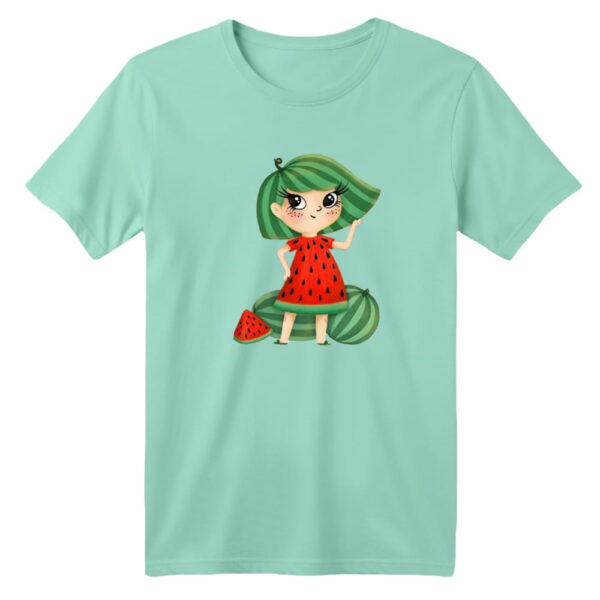 تی شرت آستین کوتاه بچگانه مدل دخترک یلدایی کد  15 رنگ سبز روشن