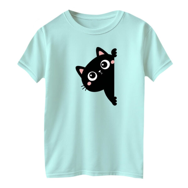 تی شرت آستین کوتاه بچگانه مدل گربه کد ۱۵ رنگ آبی روشن