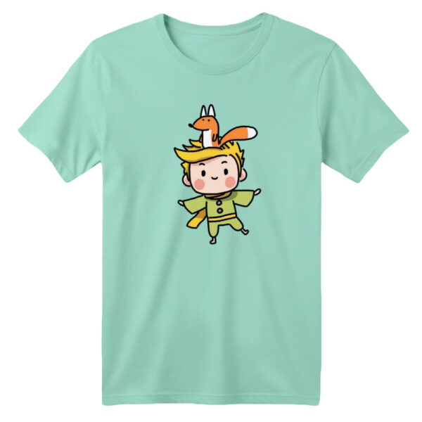 تی شرت آستین کوتاه بچگانه مدل شازده کوچولو و روباه کد 3 رنگ سبز روشن