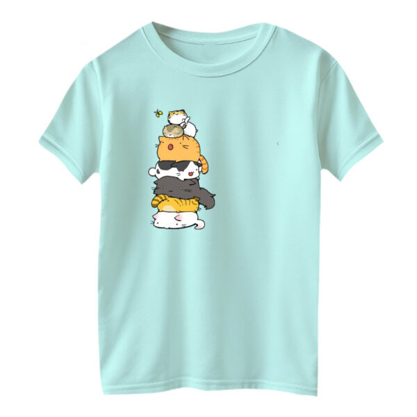 تی شرت آستین کوتاه بچگانه مدل گربه کد ۶ رنگ آبی روشن