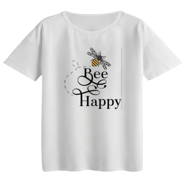 تی‌شرت  اورسایز آستین کوتاه زنانه مدل باکسی طرح bee happy رنگ سفید