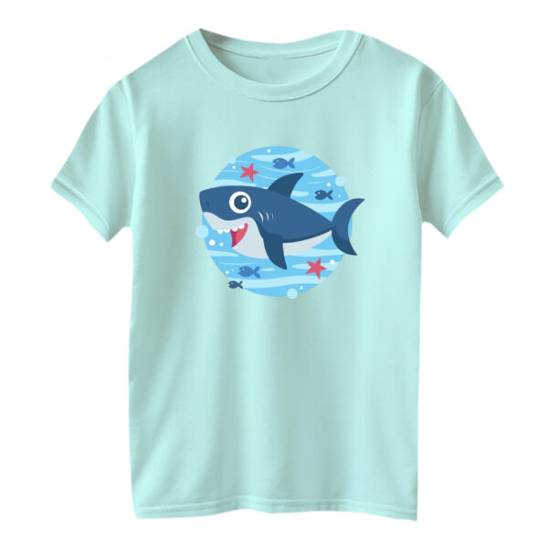 تی شرت آستین کوتاه بچگانه مدل کوسه کد ۱۱ رنگ آبی روشن