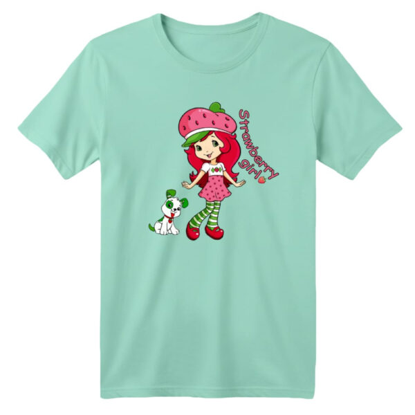 تی شرت آستین کوتاه بچگانه مدل دخترک توت فرنگی رنگ سبز روشن