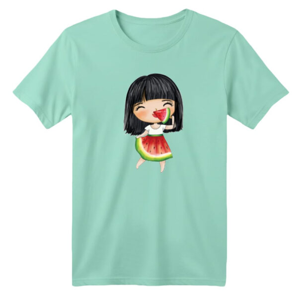 تی شرت آستین کوتاه بچگانه مدل دخترک یلدایی کد  10 رنگ سبز روشن