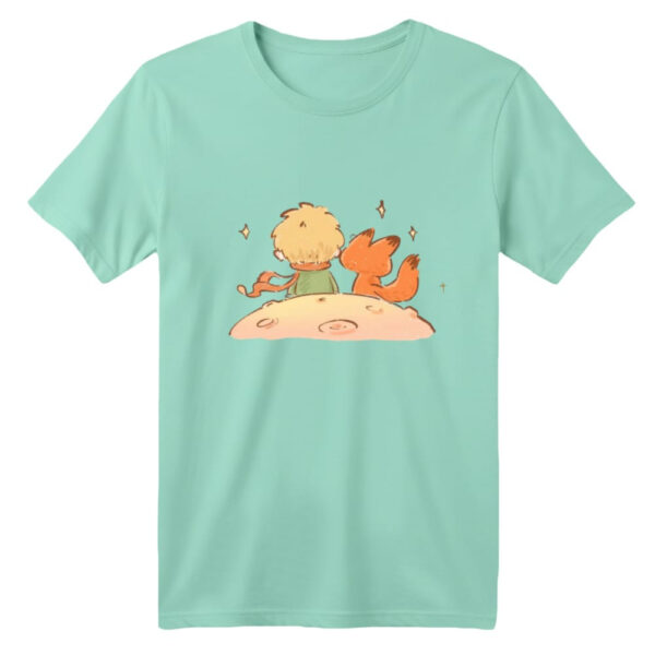 تی شرت آستین کوتاه بچگانه مدل شازده کوچولو و روباه کد 7 رنگ سبز روشن