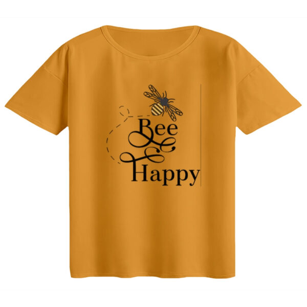 تی‌شرت  اورسایز آستین کوتاه زنانه مدل باکسی طرح bee happy رنگ پرتقالی