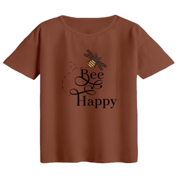 تی‌شرت  اورسایز آستین کوتاه زنانه مدل باکسی طرح bee happy رنگ دارچینی