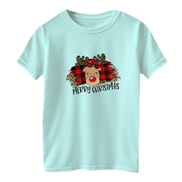 تی شرت آستین کوتاه بچگانه مدل گوزن کریسمس کد 7 رنگ آبی روشن