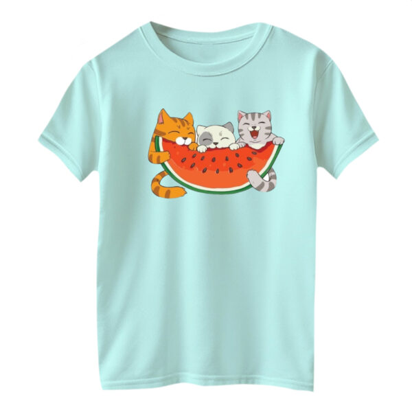 تی شرت آستین کوتاه بچگانه مدل گربه یلدایی کد 4 رنگ آبی روشن