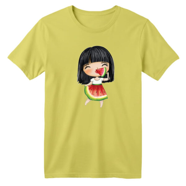 تی شرت آستین کوتاه بچگانه مدل دخترک یلدایی کد  10 رنگ زرد لیمویی