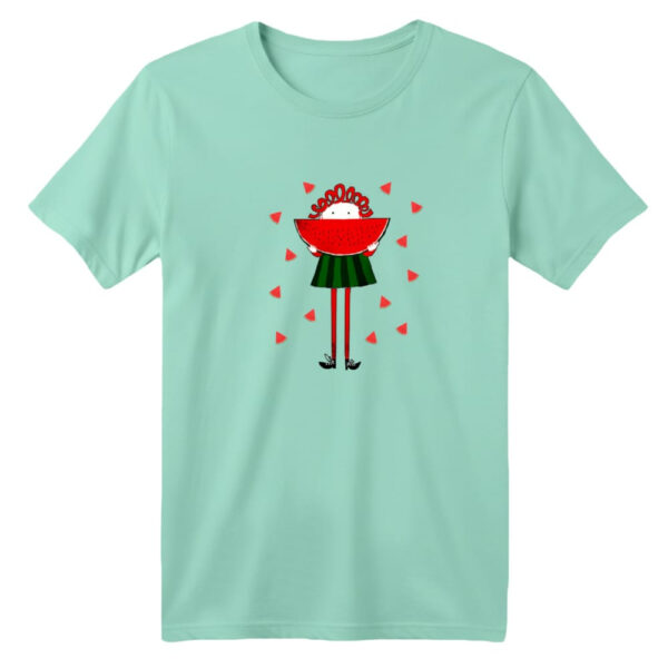 تی شرت آستین کوتاه بچگانه مدل دخترک یلدایی کد  19 رنگ سبز روشن