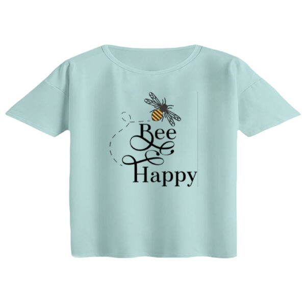 کراپ تی‌شرت آستین کوتاه زنانه مدل bee happy رنگ آبی روشن