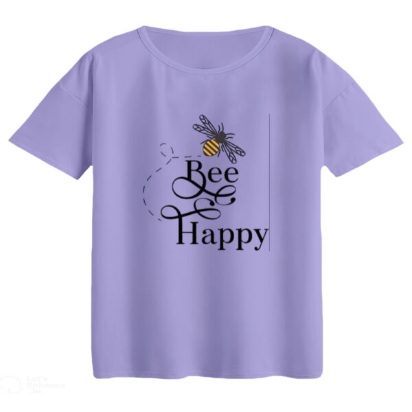 تی‌شرت  اورسایز آستین کوتاه زنانه مدل باکسی طرح bee happy رنگ یاسی