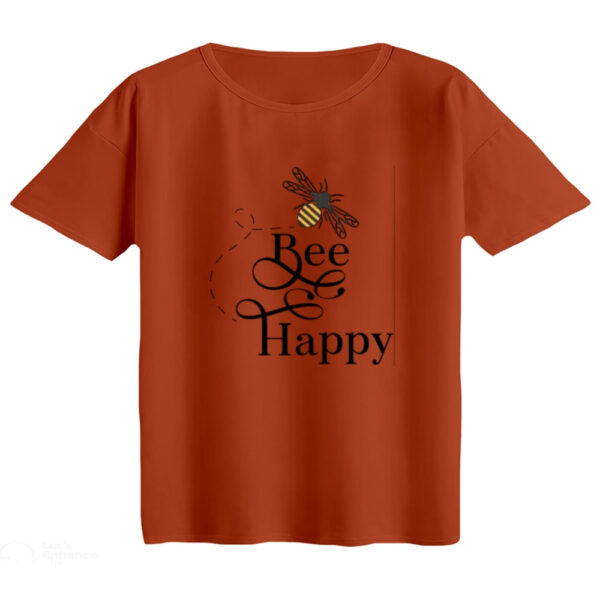 تی‌شرت  اورسایز آستین کوتاه زنانه مدل باکسی طرح bee happy رنگ آجری