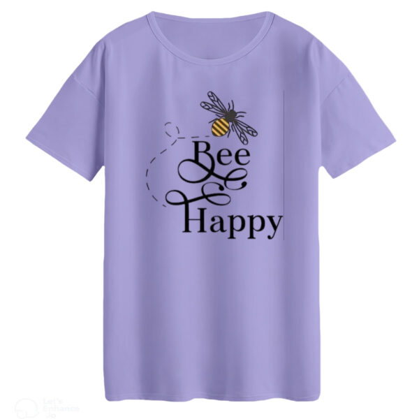 تی‌شرت لانگ آستین کوتاه زنانه مدل bee happy رنگ یاسی