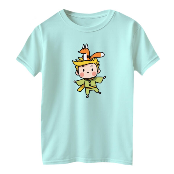 تی شرت آستین کوتاه بچگانه مدل شازده کوچولو و روباه کد 3 رنگ آبی روشن