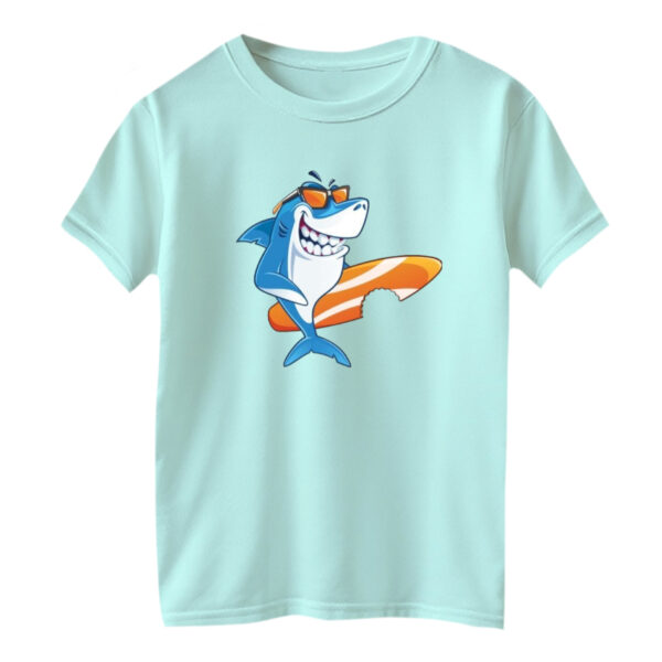 تی شرت آستین کوتاه بچگانه مدل کوسه کد ۱۰ رنگ آبی روشن