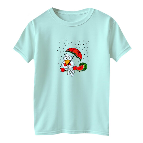 تی شرت آستین کوتاه بچگانه مدل کلاغ و هندوانه یلدایی رنگ آبی روشن