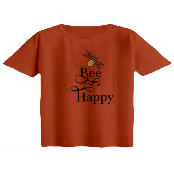 کراپ تی‌شرت آستین کوتاه زنانه مدل bee happy رنگ آجری تیره