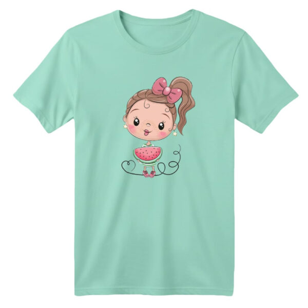 تی شرت آستین کوتاه بچگانه مدل دخترک یلدایی کد  11 رنگ سبز روشن