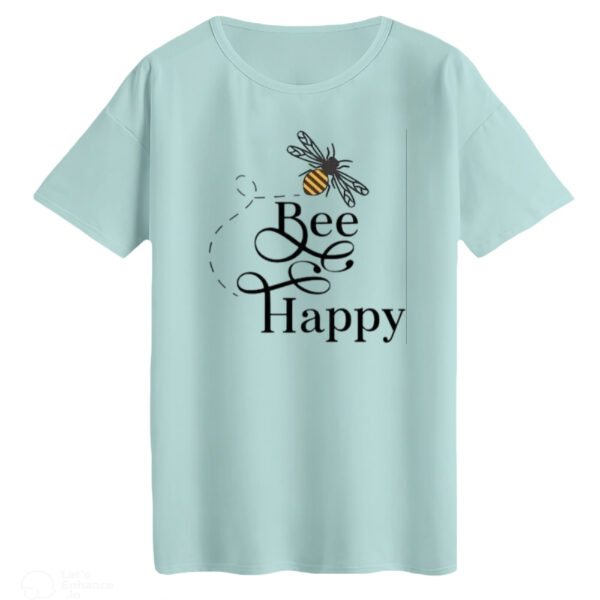 تی‌شرت لانگ آستین کوتاه زنانه مدل bee happy رنگ آبی روشن