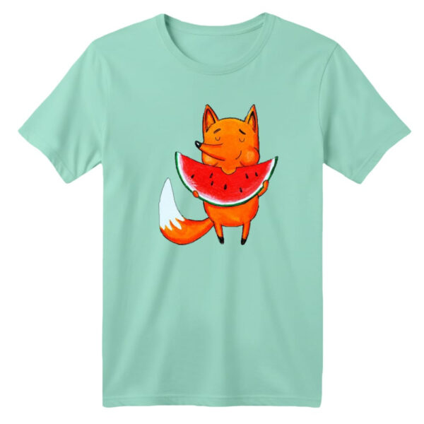 تی شرت آستین کوتاه بچگانه مدل روباه و هندوانه یلدایی رنگ سبز روشن