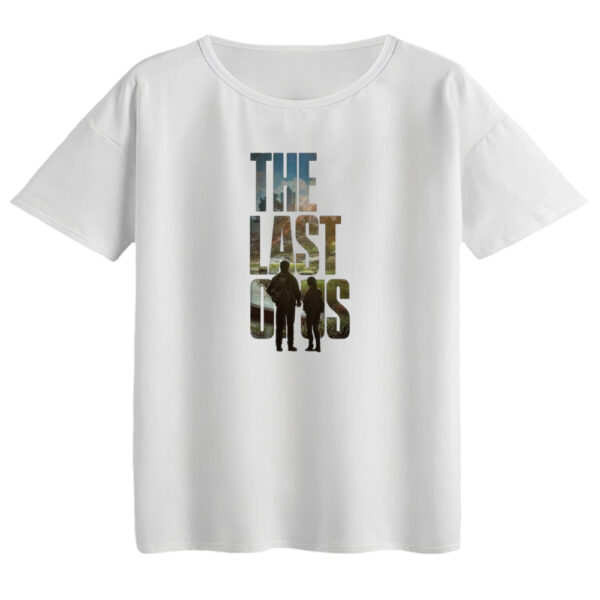 تی‌شرت  اورسایز آستین کوتاه زنانه مدل باکسی طرح LAST OF US رنگ سفید