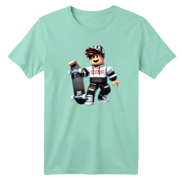 تی شرت آستین کوتاه بچگانه مدل روبلاکس اسکیت رنگ سبز روشن