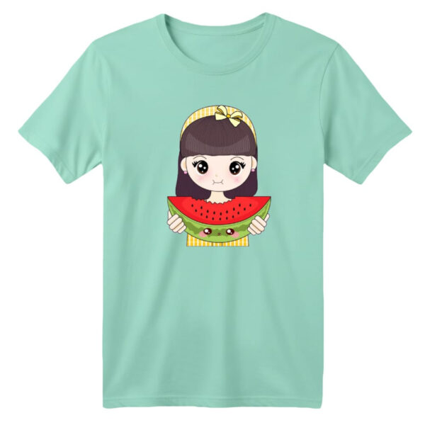 تی شرت آستین کوتاه بچگانه مدل دخترک یلدایی کد  21 رنگ سبز روشن